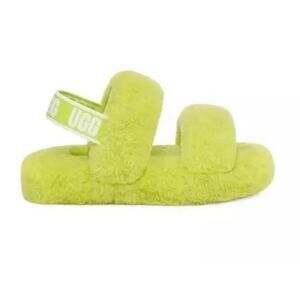 Ugg Fluff Key Lime Oh Yeah Fur Slingback Baby Infant Slippers, 6
